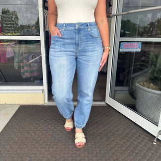 MICA Denim High Rise Jogger Jeans, stylish and comfortable, perfect for casual outings. Final Sale - Grab yours now!