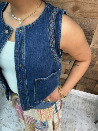 Braided Trim Vintage Denim Vest Top
