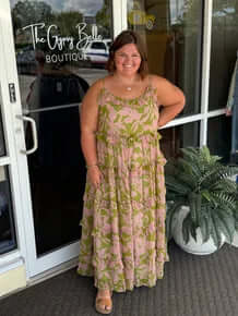 Blush & Olive Floral Ruffled Tiered Maxi Dress by Sew In Love - Elegant Women's Dress with Floral Design