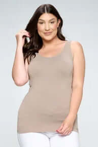 Light Mocha Reversible Seamless Tank - Buttery Soft, Versatile Fit, Perfect for Layering or Standalone Wear.