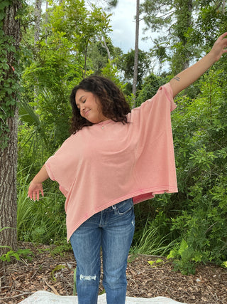 J.NNA Pink Mineral Wash French Terry Dolman Top