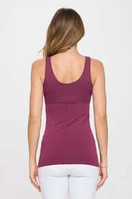 Model wearing PLUM Buttery Soft Reversible Seamless Tank, showcasing elegant design and ultra-soft fabric