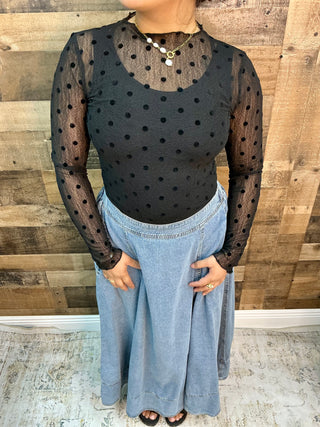Davi & Dani Black Dot Mesh Layering Top