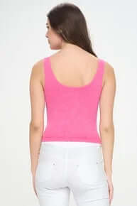 RIBBED FUSCHIA Reversible Seamless Tank, chic and versatile pink sleeveless top, perfect for stylish, comfortable layering