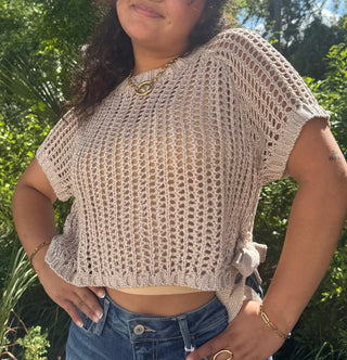 Heyson Open Knit Short Slv Sweater Top w/ Side Ties (2 COLORS)