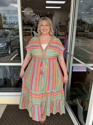 Aqua Stripe Fiesta Maxi Dress Paani - vibrant summer dress with colorful stripes and flowing design