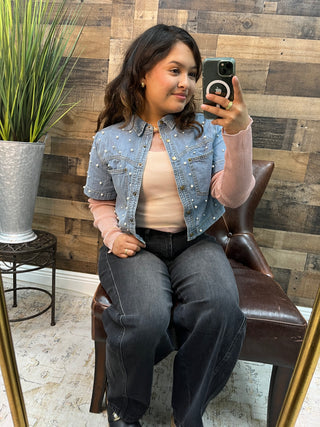 Cozy Co Pearl Washed LT WASH Denim Short Sleeve Shrug Top