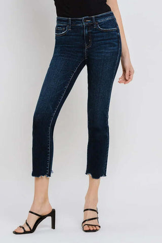 Lovervet T6143 midrise crop dark wash jean, stylish and comfortable, perfect for casual wear - Final sale item.