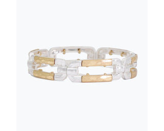 Two Tone Links Mixed Metal Cuff Stretch Bracelet Gold & Silver
