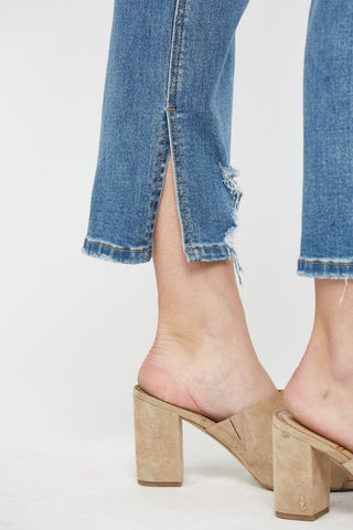 MICA T614 Jean Med Wash High Rise Straight Leg Ankle Slit