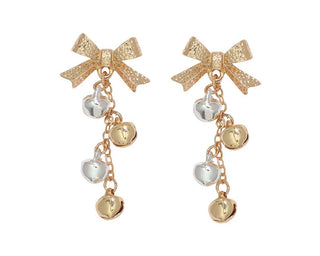 Gold Bows & Bells Post Earrings Mixed Metal