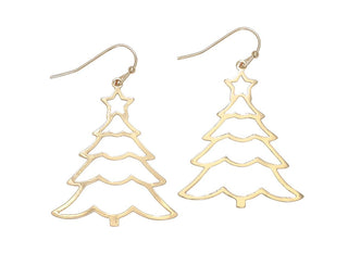 Gold Christmas Tree Cut Out Drop Earrings