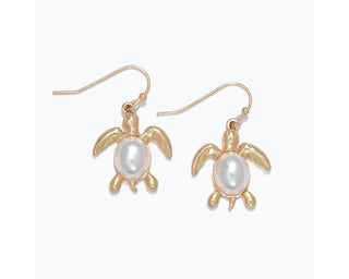 Gold Sea Turtle w/ Pearl Drop Earrings