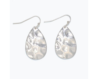 Silver Hammered Teardrop Drop Earrings