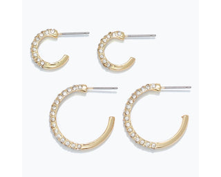 Duo Set Gold & Crystal Hoop Post Earrings