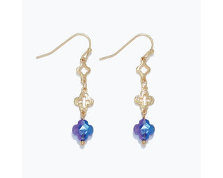 Gold & Blue Clover Link Drop Earrings