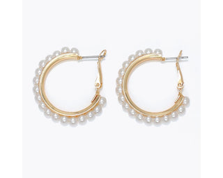 Gold Hoop Earrings w/ Pearls