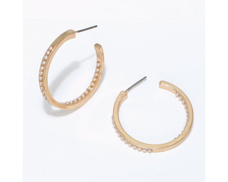 Gold Hoop Post Earrings w/ Dainty Pearls
