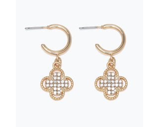 Gold Hoop w/ Crystal Clovers Post Earrings