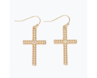 Gold Twist Cross Drop Earrings