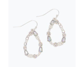 Silver Crystal & Pearl Teardrop Drop Earrings