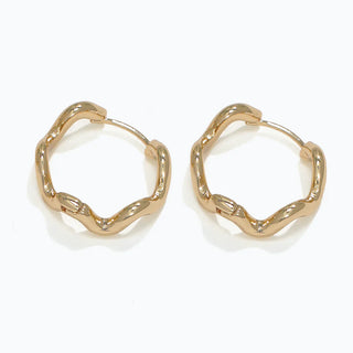 Gold Wavy Hoops Earrings