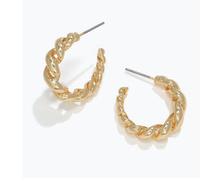 Gold Weave Hoops Post Earrings