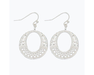 Silver Hammered Round Filigree Drop Earrings