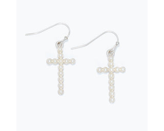 Classic Pearl Silver Cross Drop Earrings
