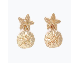 Gold Starfish & Sand Dollar Link Post Earrings