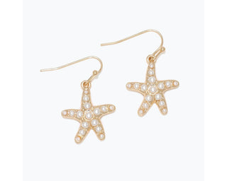 Gold Starfish w/ Pearls Drop Earrings