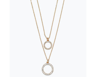 Gold Ring Pendants w/ Crystals Necklace Set