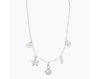 Silver Shell Starfish Pearl Charm Necklace