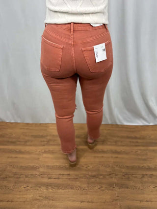 Vervet V3497 Copper High Rise Crop Slim Straight Jeans, stylish and flattering fit for contemporary fashion.
