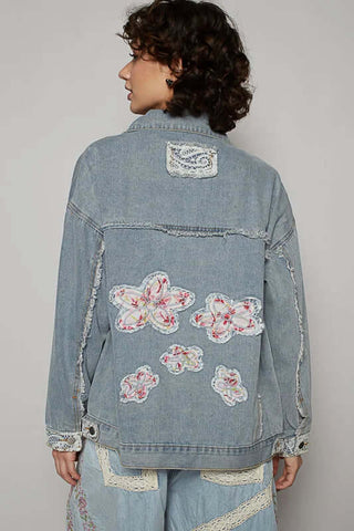 POL Pink Floral & Paisley Denim Jacket - Stylish, vibrant, and perfect for a chic, trendy look.