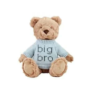 MudPie Big Bro Bear Plush with white 'Big Bro' shirt - perfect sibling gift for welcoming a new baby.