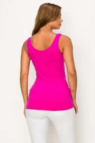 Alt text: "Rose Violet buttery soft reversible seamless tank top on a hanger, showcasing luxurious fabric and versatile style.