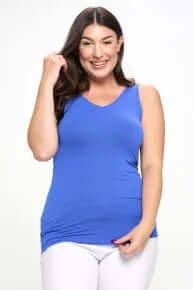 Alt text: "ROYAL BLUE Buttery Soft Reversible Seamless Tank on hanger, showcasing versatile design and vibrant color.