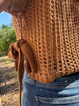 Heyson Open Knit Short Slv Sweater Top w/ Side Ties (2 COLORS)