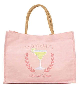 Margarita Social Club Tote Bag featuring vibrant, retro design with colorful patterns, perfect for stylish, eco-friendly shopping.