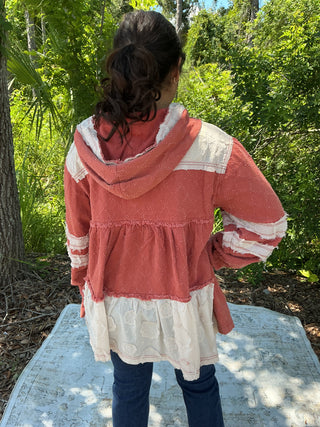 POL Brick & Ivory Tiered Hoodie Zipper Jacket