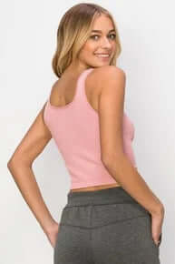 Ribbed Dusty Rose Reversible Seamless Tank - stylish, versatile top for any wardrobe, featuring a flattering fit and soft hue.