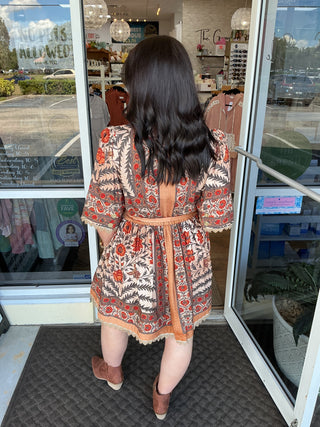 Entro Charcoal & Rust Botanical Print Short Dress