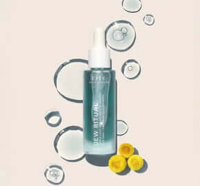 FHF Dew Ritual Triple Lipid Facial Oil - Luxurious skincare for radiant, hydrated complexion in a sleek glass bottle.