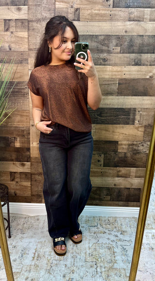 Sew In Love Copper Round Neck Short Sleeve Sparkle Top