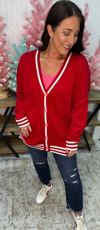 Jess Lea Candy Cane Relaxed Red Cardigan