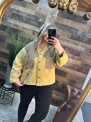 POL Oversized Honey & Taupe Quilted V Neck Jacket Top