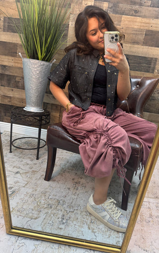 Red Bean Cargo Elastic Waist Jogger Parachute Pants