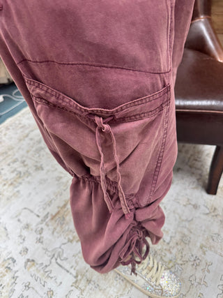 Red Bean Cargo Elastic Waist Jogger Parachute Pants