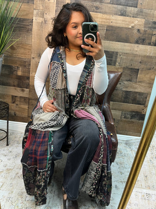 Boho Patchwork Sleeveless Hoodie Duster Dress